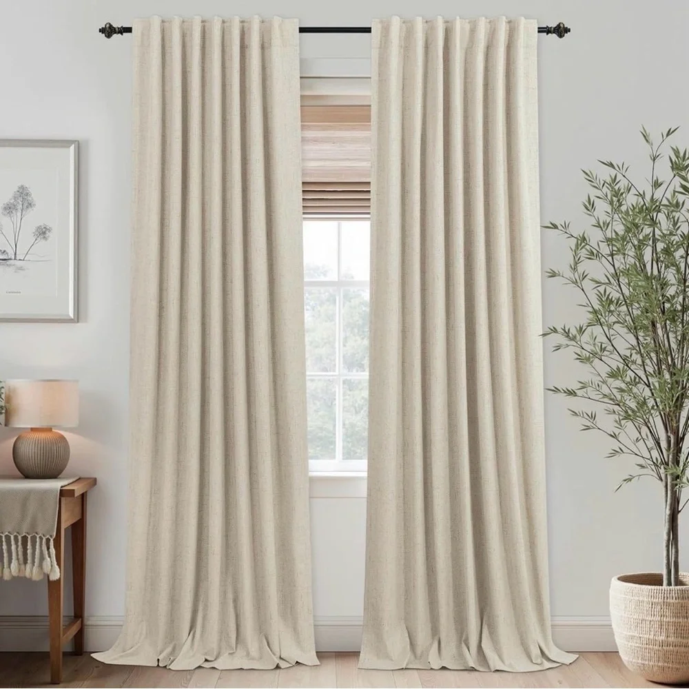 New KOUFALL Beige Linen Blackout Curtains for Living Room, Light Tan 52w x 84in
